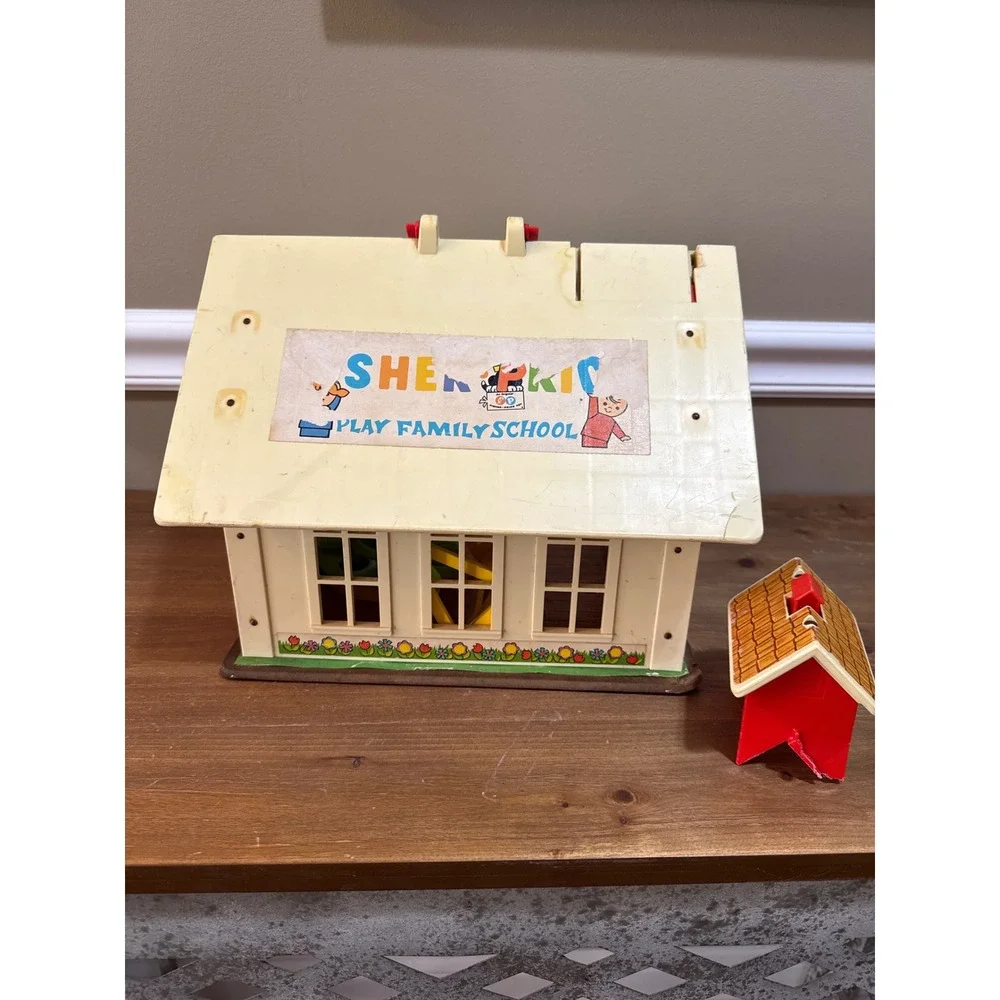 Vintage 1971 Fisher Price Play Family School 923 Red House Bell Tower Toy